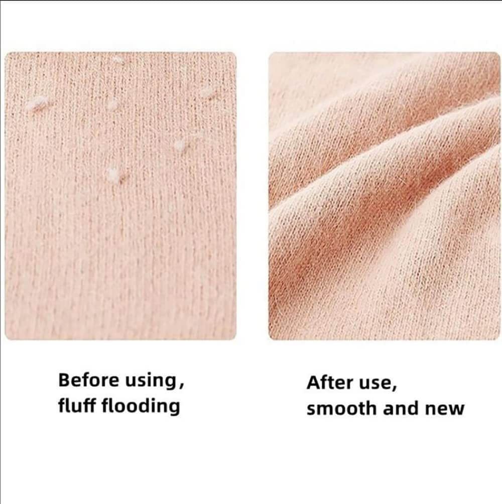 USB Electric Lint Remover before and after cleaning fabric, showing smooth results after use.